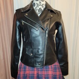 KILLSTAR Black Faux Vegan Leather Punk Moto Biker Jacket XL